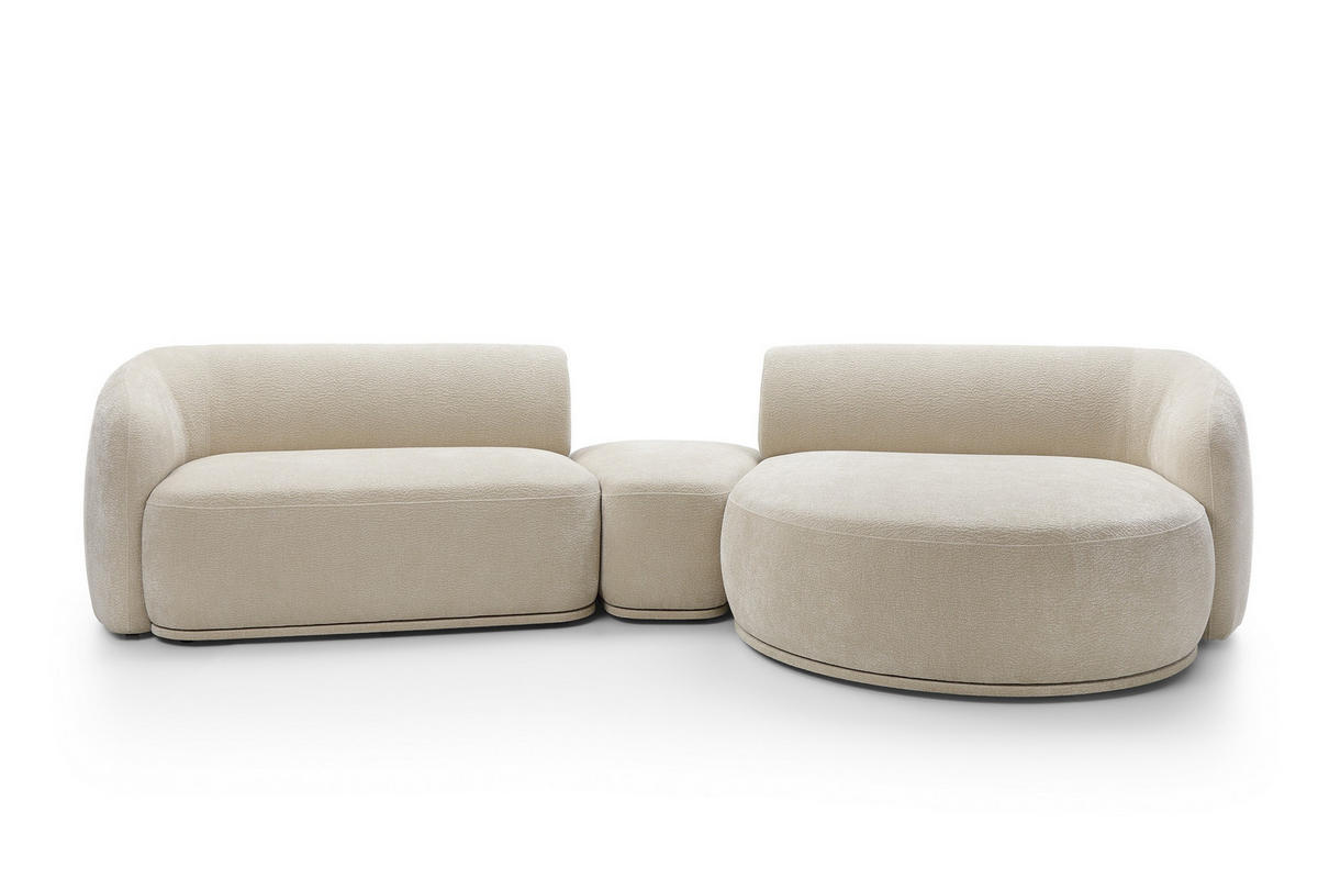 ECKSOFA Nobis Beige, Modulares Sofa mit abgerundeter Seite und Dreieckspouffe, rechte seite - Beige, Holzwerkstoff/Textil (357/147cm) - Bettso