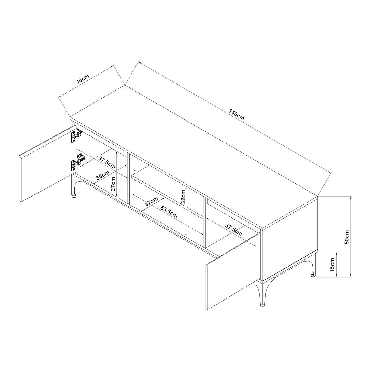 TV SKŘÍŇ Kistiandi - barva dubu, kov/kompozitní dřevo (140/50/40cm) - [en.casa]