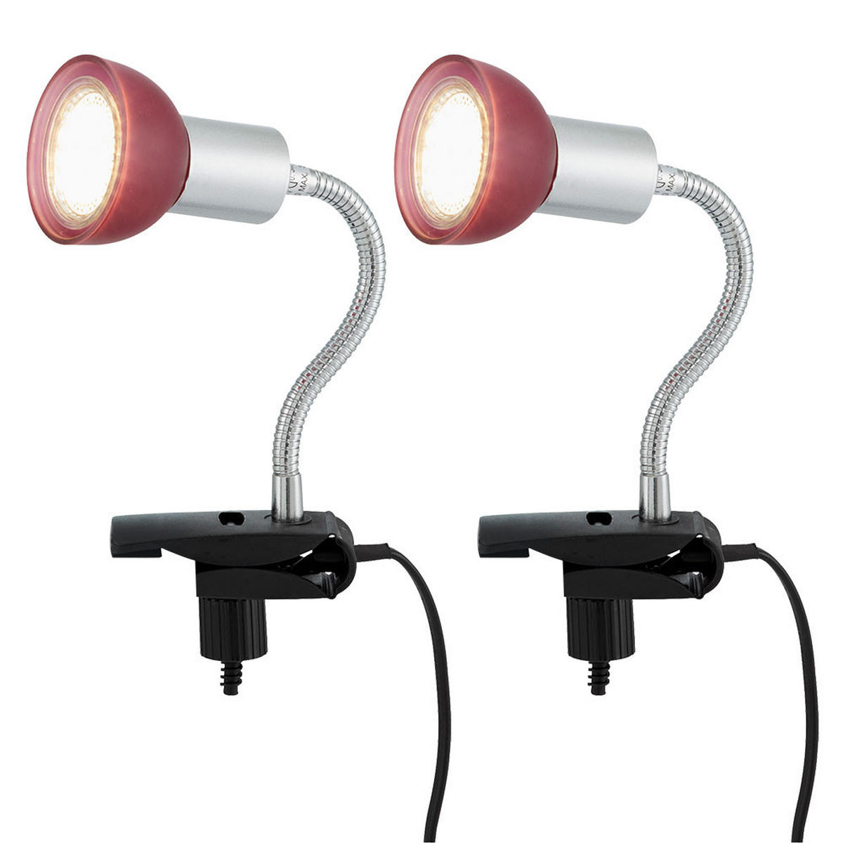 LED KLEMMLEUCHTE Metall Silber 2er Set - Silberfarben, Glas (9/6.1/34cm)