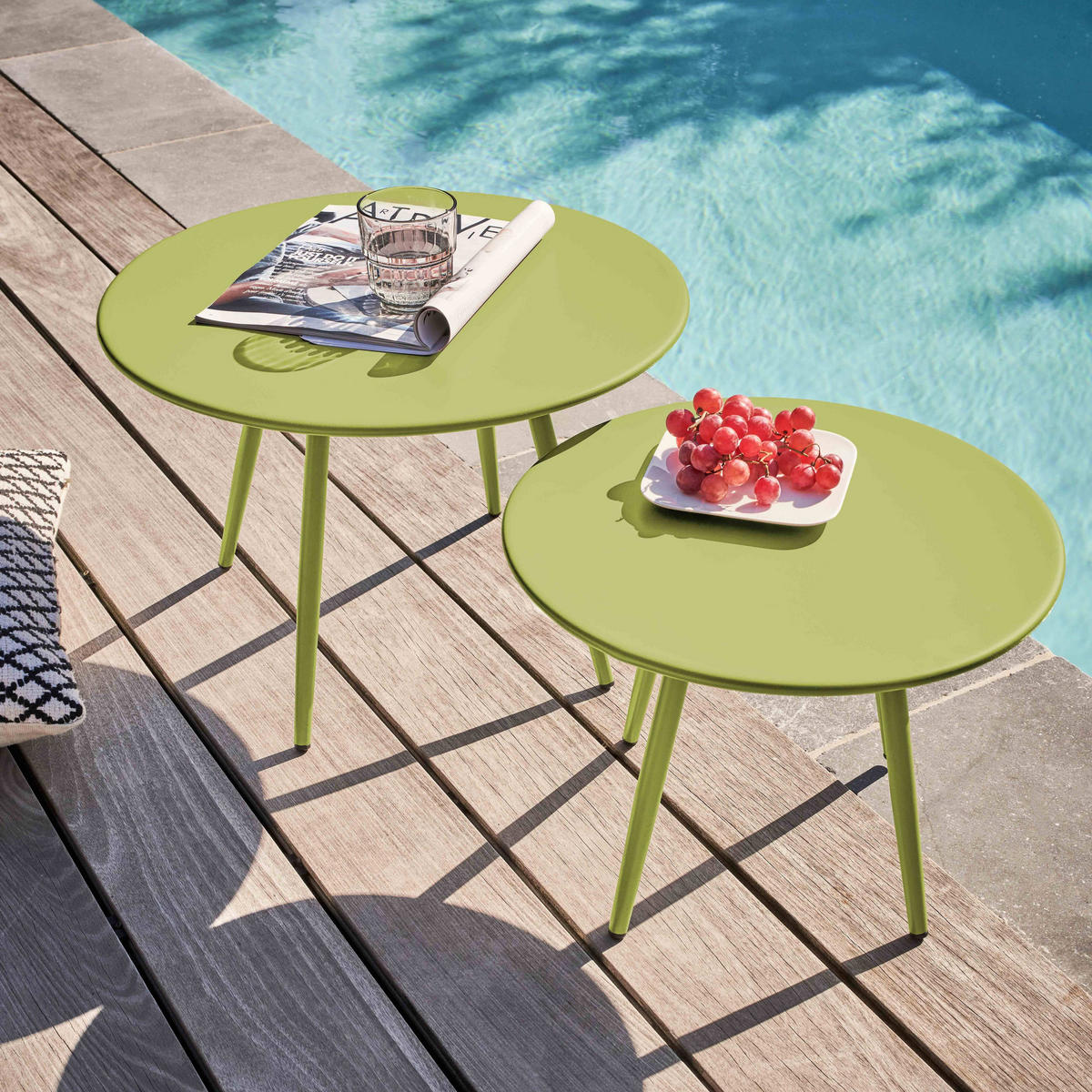 GARTEN-LOUNGETISCH 2-tlg., Grün - Grün, Metall (90/50/34cm) - Oviala