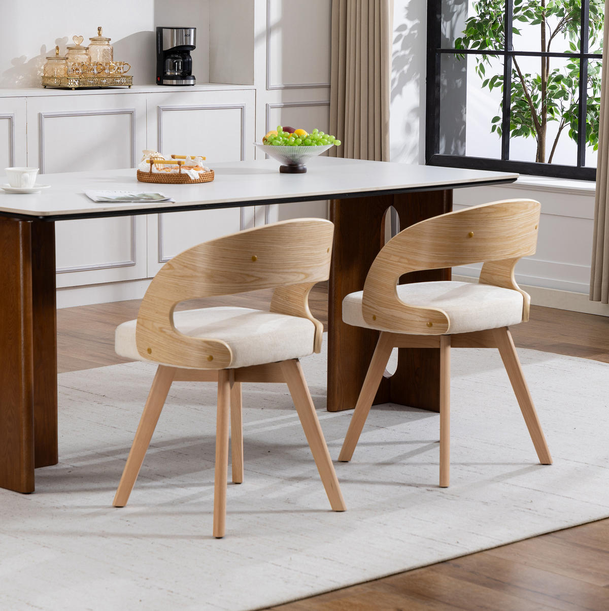 ESSZIMMERSTUHL 2er-Set drehbar 44 x 41 x 75 cm Beige Leinen - Beige, Holz (44/72/41cm) - Meubliv
