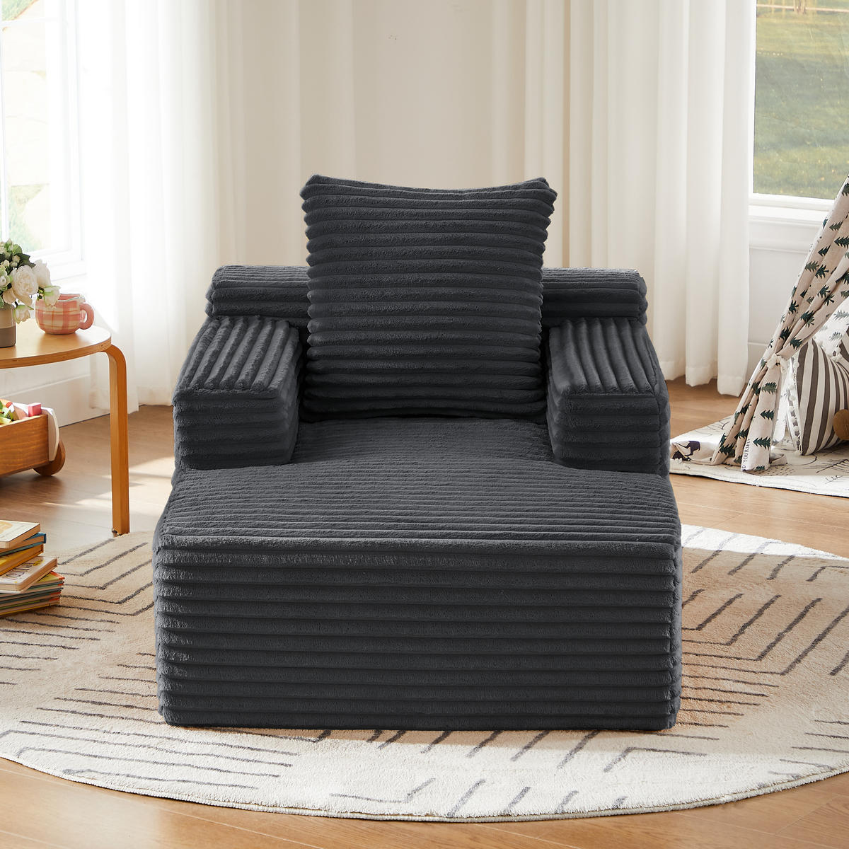 SCHLAFSESSEL DE-34915 Cord mit Schlaffunktion Dunkelgrau - Dunkelgrau, Textil (81/50/117cm) - ComfortXL