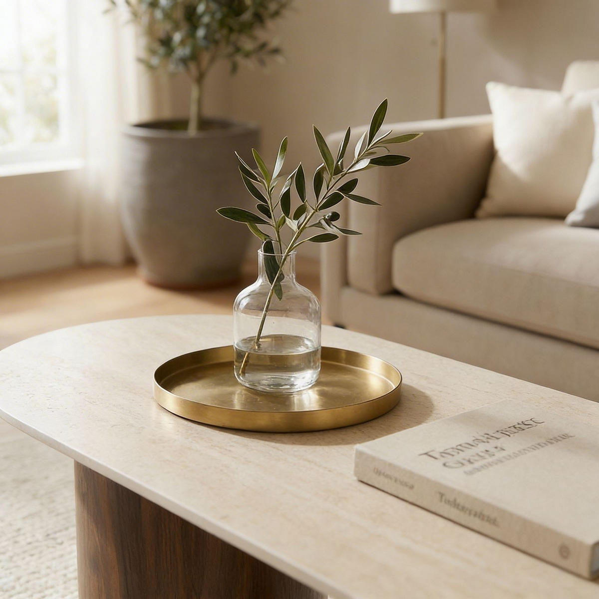 COUCHTISCH REALM Travertin - Beige/Nussbaumfarben, Holzwerkstoff (60/120/45cm) - IDIMEX