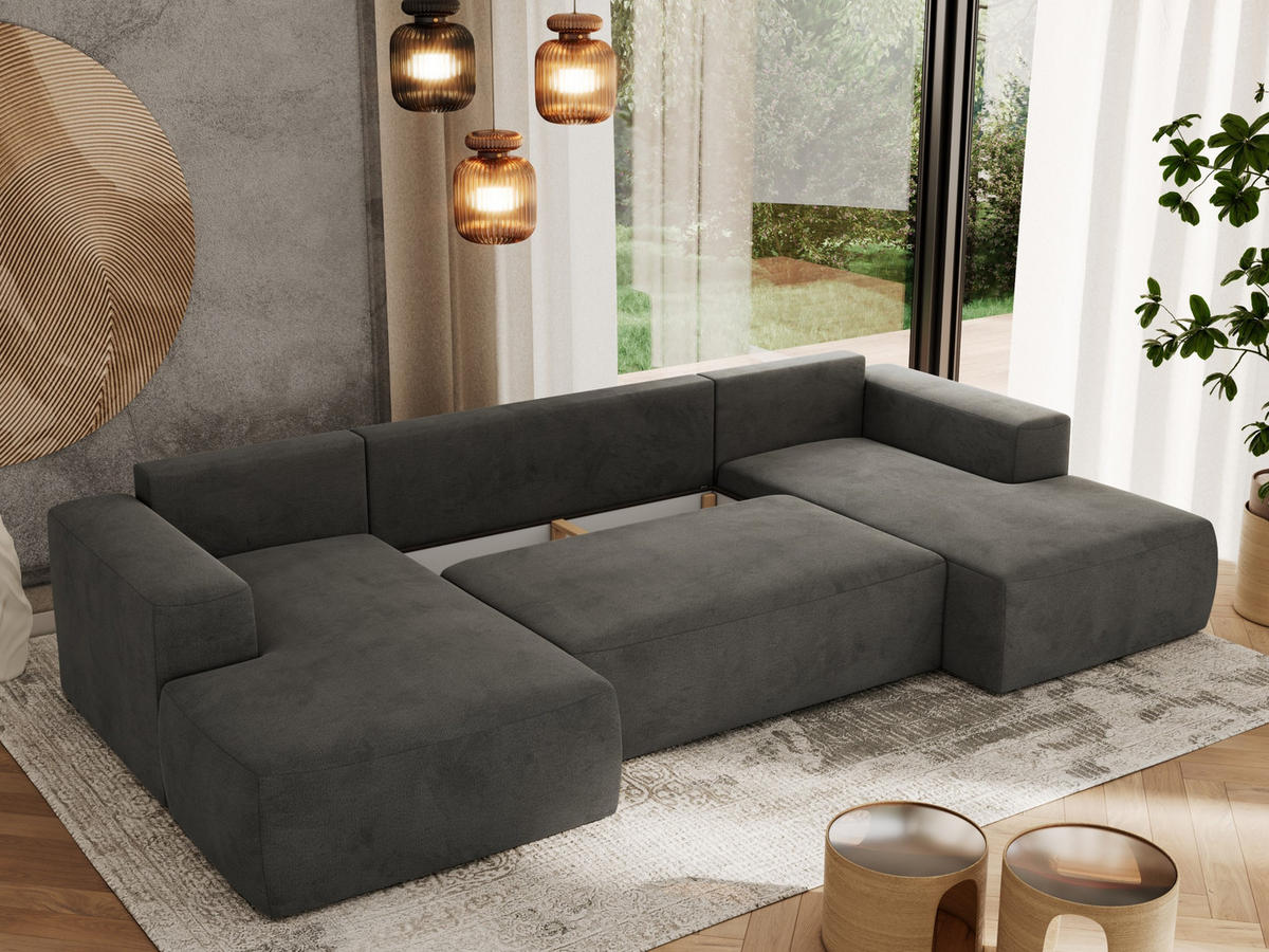WOHNLANDSCHAFT TRENTINO U Dunkelgrau Velvet - Dunkelgrau, Textil (334/91/163cm) - MKS