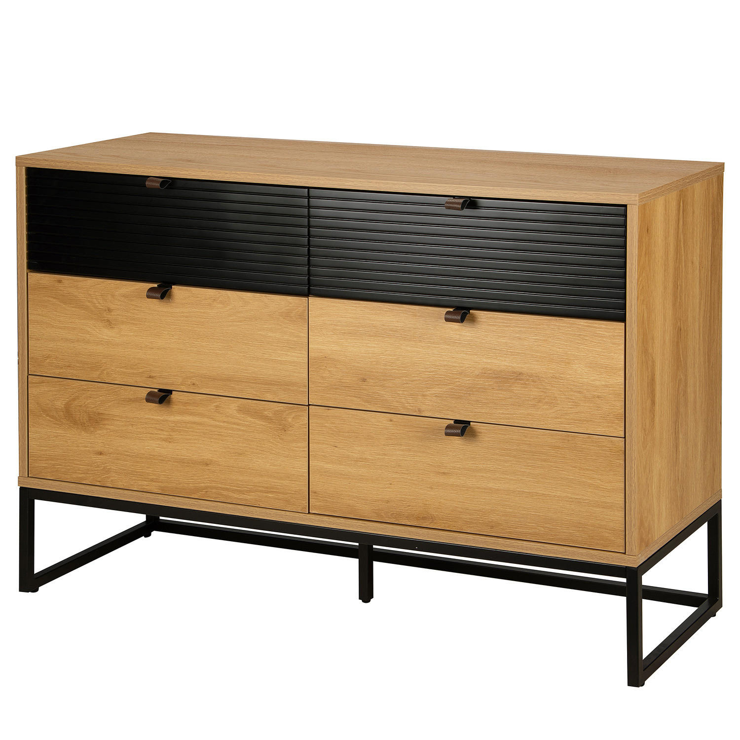 KOMMODE mit Schubladen - 120 cm - Eichefarben/Schwarz, Holzwerkstoff/Kunststoff (120/80/40cm) - home24