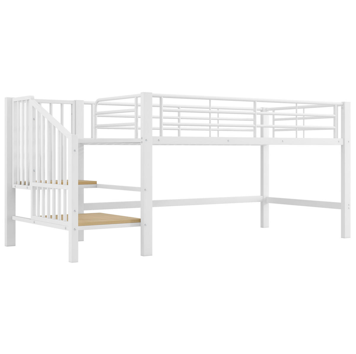 HALBHOHES HOCHBETT 90/200 cm, Weiß mit Stauraumtreppe und Lattenrost - Weiß, Metall (90/200cm) - MIVRAY