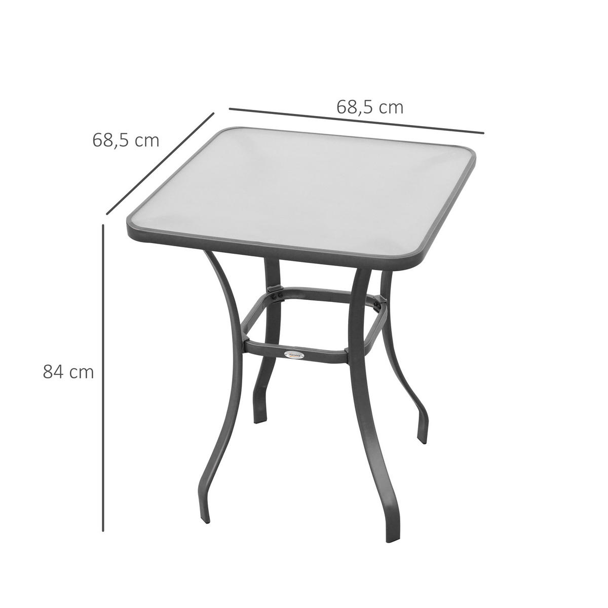 GARTENTISCH, Metall, Hartglas, Schwarz - Schwarz, Metall (68.5/68.5/84cm) - Outsunny