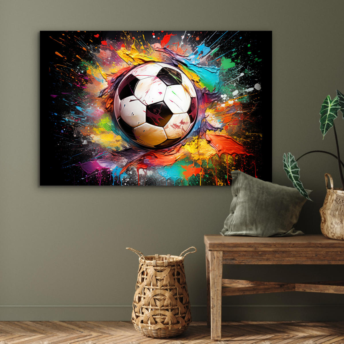 METALLBILD Fußball - Farbe - Farben - Schwarz - Weiß 120x80 cm - Weiß, Metall (120/80cm) - MuchoWow