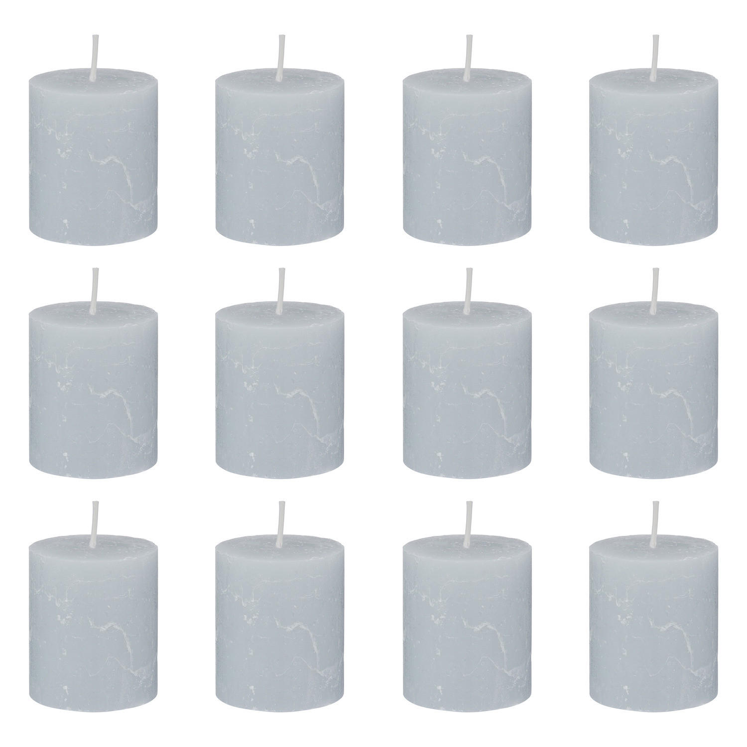 STUMPENKERZE (12er-Set) Rustic Ø6,8 x 13 cm - Hellgrau, Paraffin (7/8/7cm) - Butlers