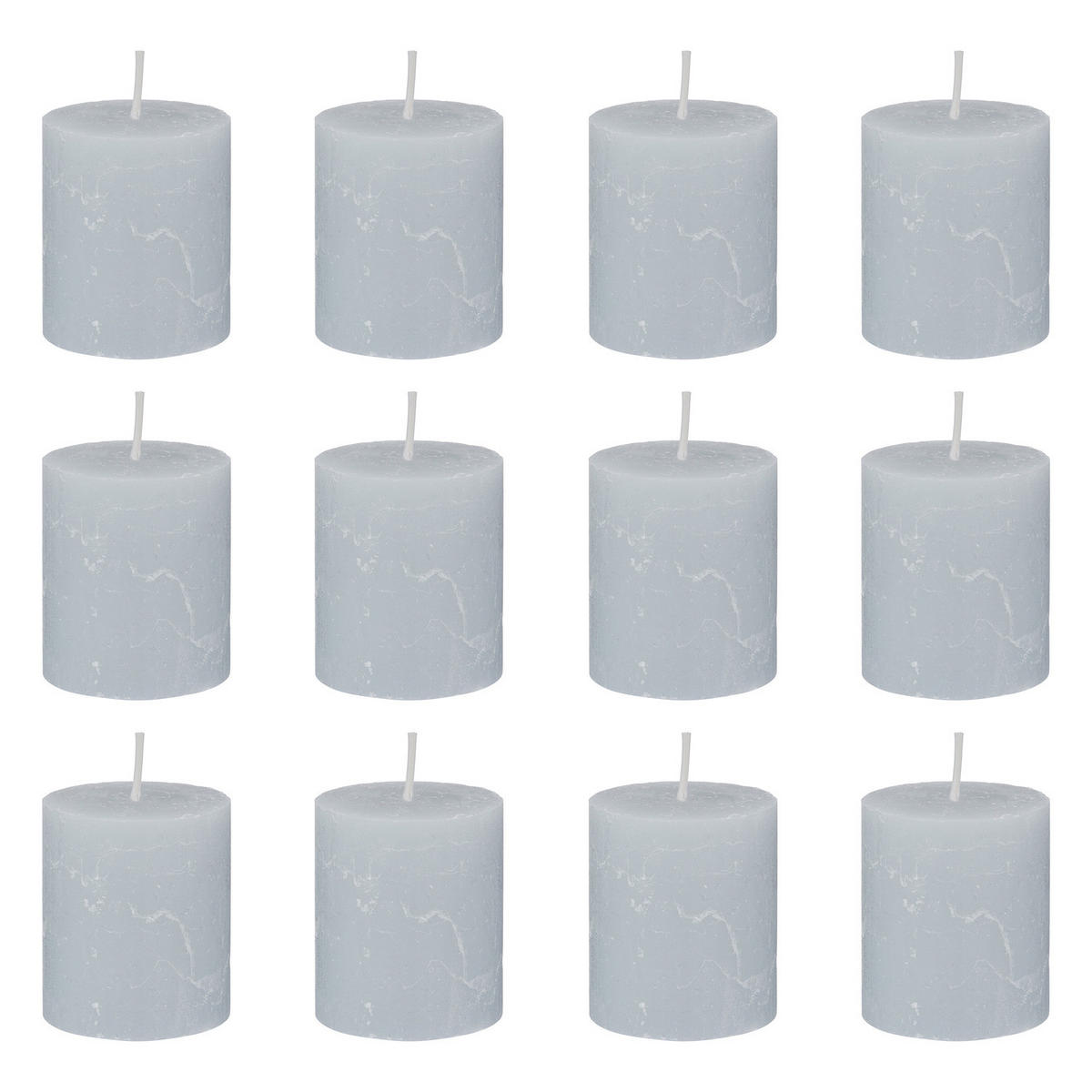 STUMPENKERZE (12er-Set) Rustic Ø6,8 x 13 cm - Hellgrau, Paraffin (7/8/7cm) - Butlers