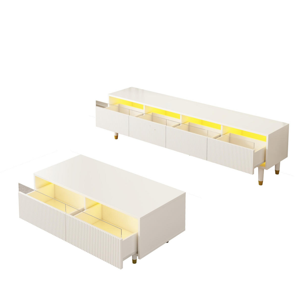 TV-ELEMENT-SET Weiß mit LED-Beleuchtung, 178/35/45 cm und Couchtisch 110/50/40 cm - Weiß, Holzwerkstoff (178/45/35cm) - Flora Grace
