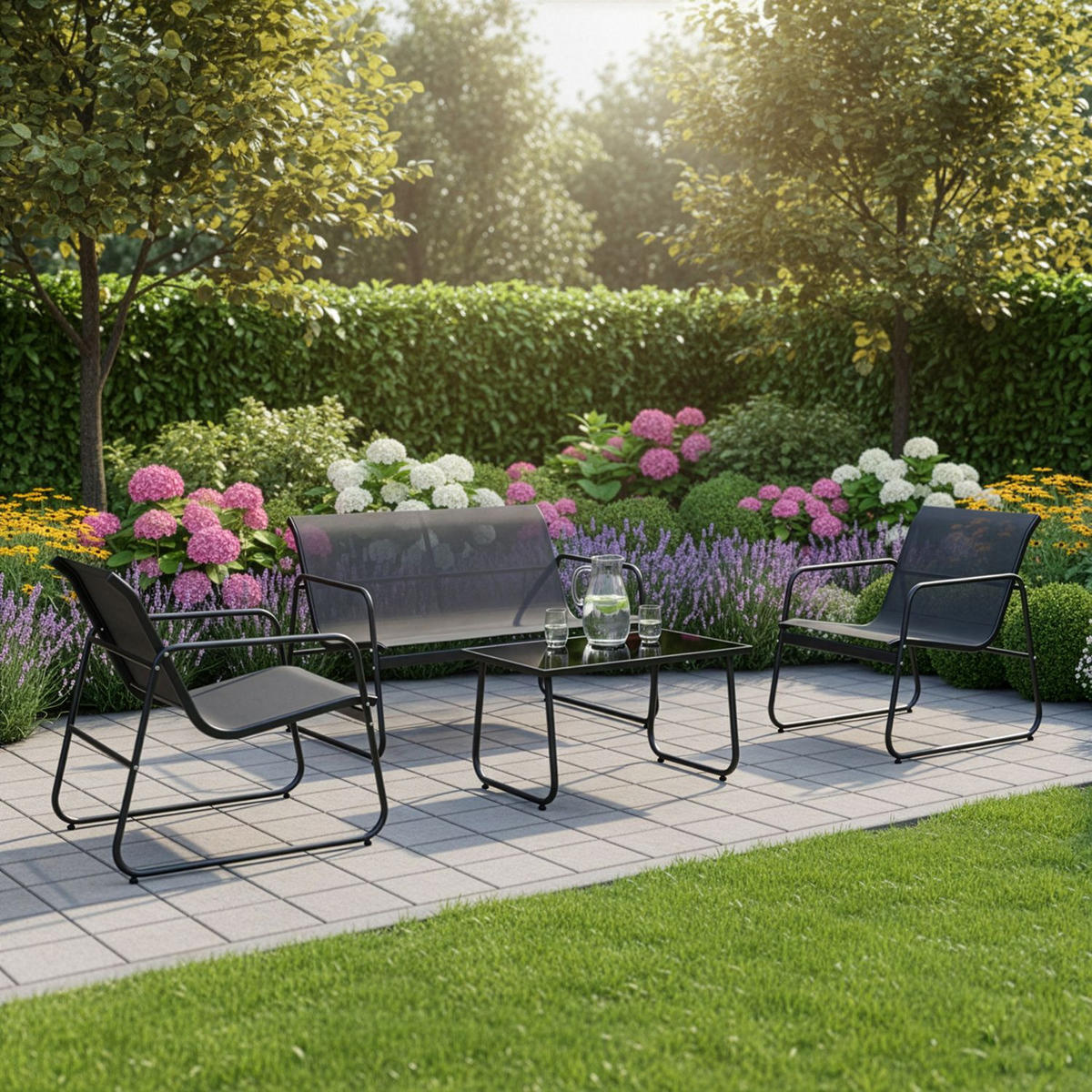 GARTENMÖBELSET Genua 4-tlg. Anthrazit - Anthrazit, Metall - Juskys