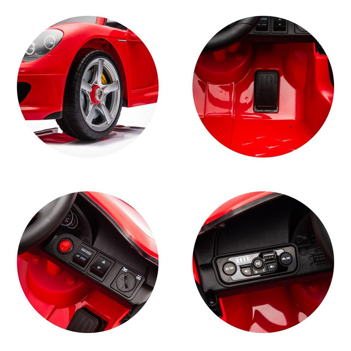 KINDER ELEKTROAUTO Porsche Carrera GT rot Fernbedienung, Bluetooth, 2 Motoren, EVA-Reifen, Ledersitz, lizenziert - Rot, Kunststoff (109/59/45cm) - Chipolino
