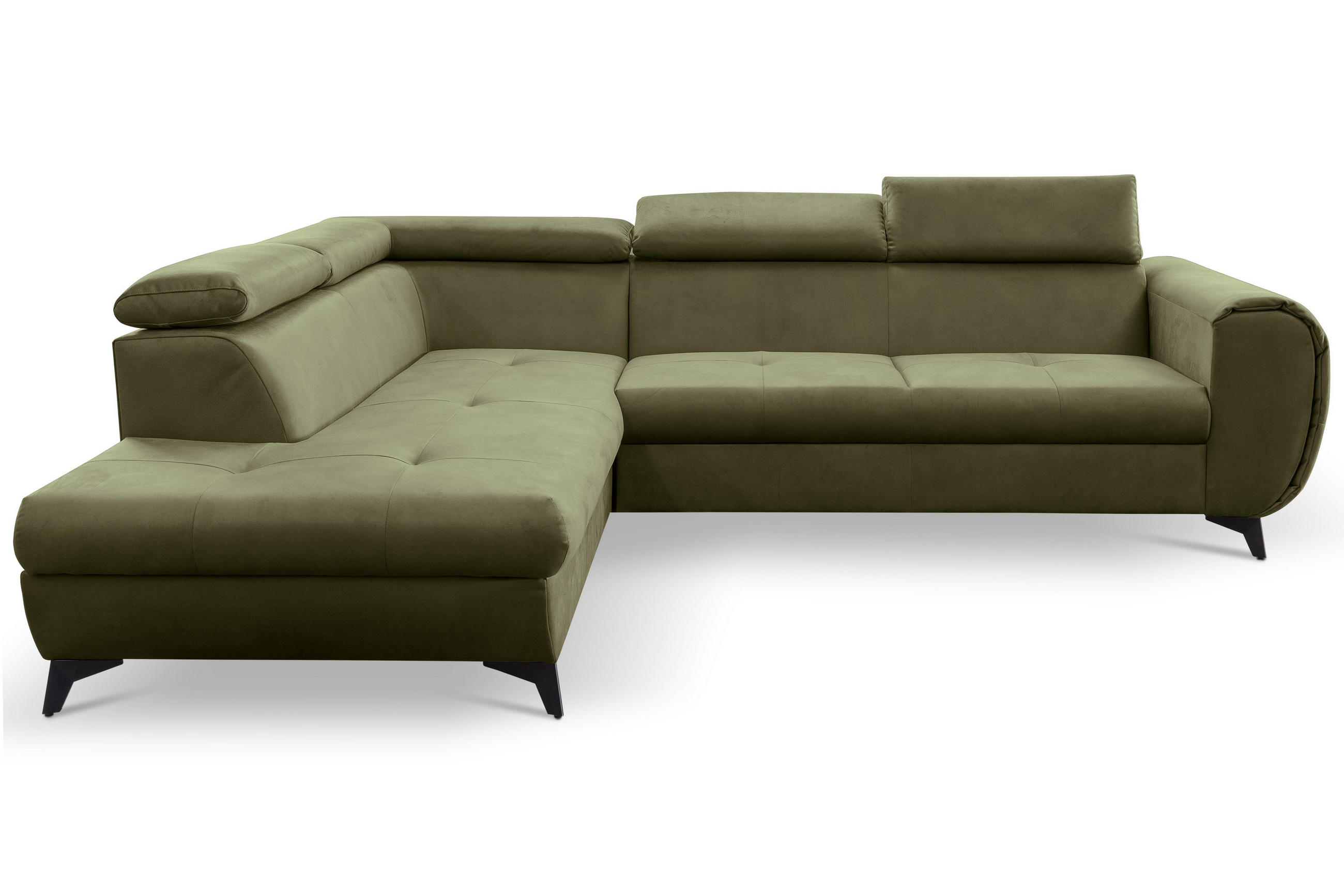 ECKSOFA MAGIA L-S Grün Plüsch-Stoff mit Schlaffunktion - Grün, Holz (260/217cm) - MASSENO