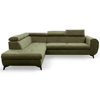 ECKSOFA MAGIA L-S Grün Plüsch-Stoff mit Schlaffunktion - Grün, Holz (260/217cm) - MASSENO