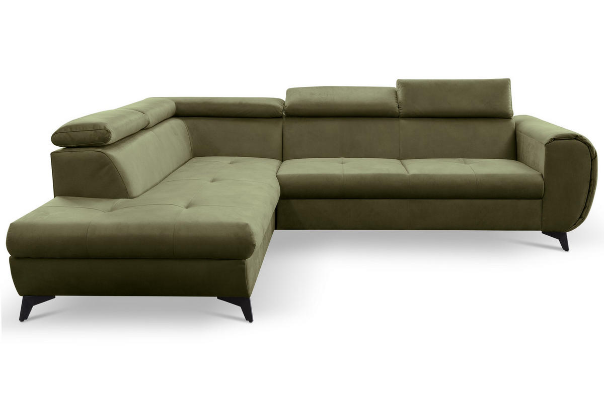 ECKSOFA MAGIA L-S Grün Plüsch-Stoff mit Schlaffunktion - Grün, Holz (260/217cm) - MASSENO