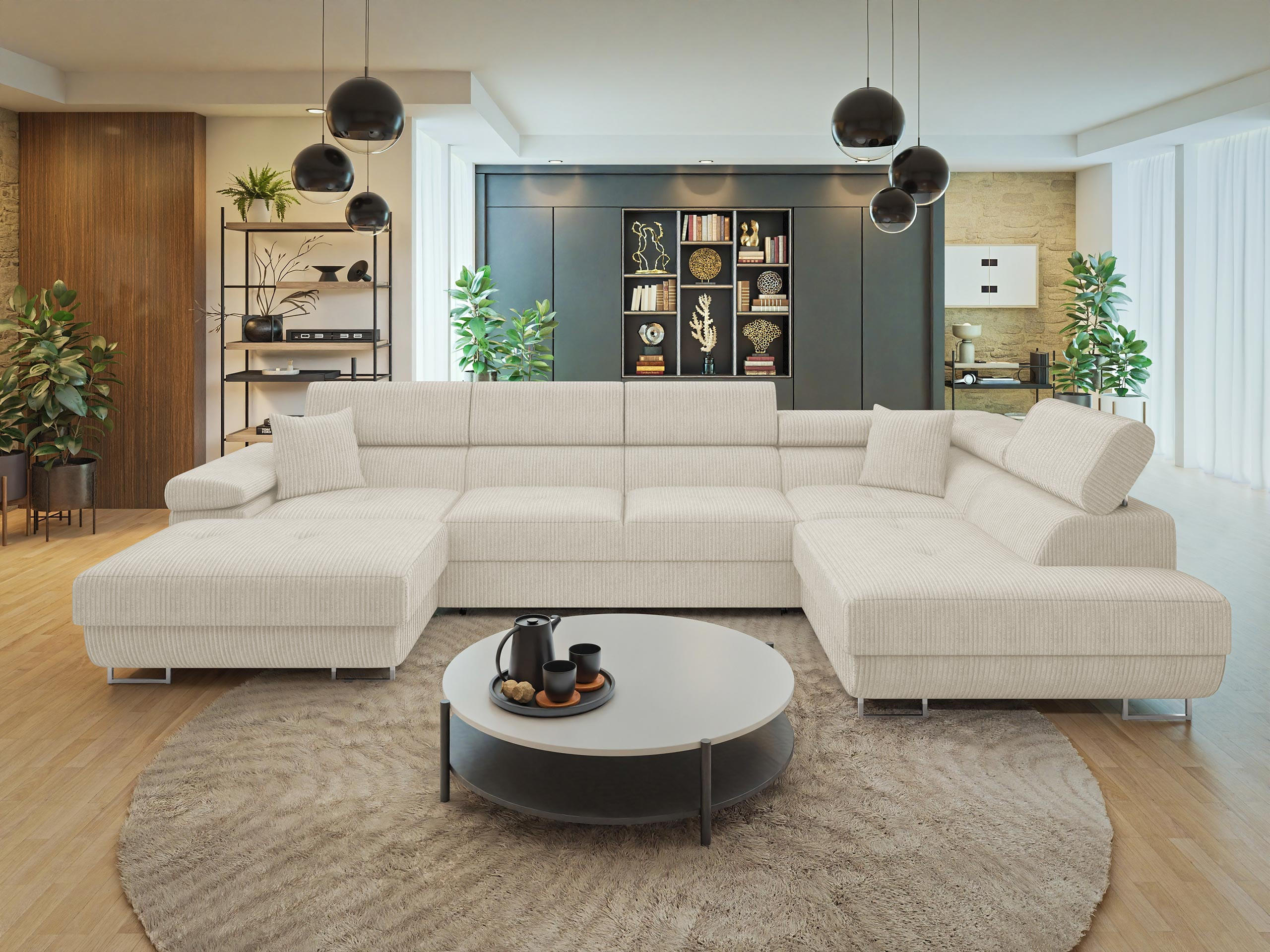 WOHNLANDSCHAFT Torezio Bis Cord, Seite: Rechts - Beige, Holz/Textil (346/90/203cm) - MIRJAN24