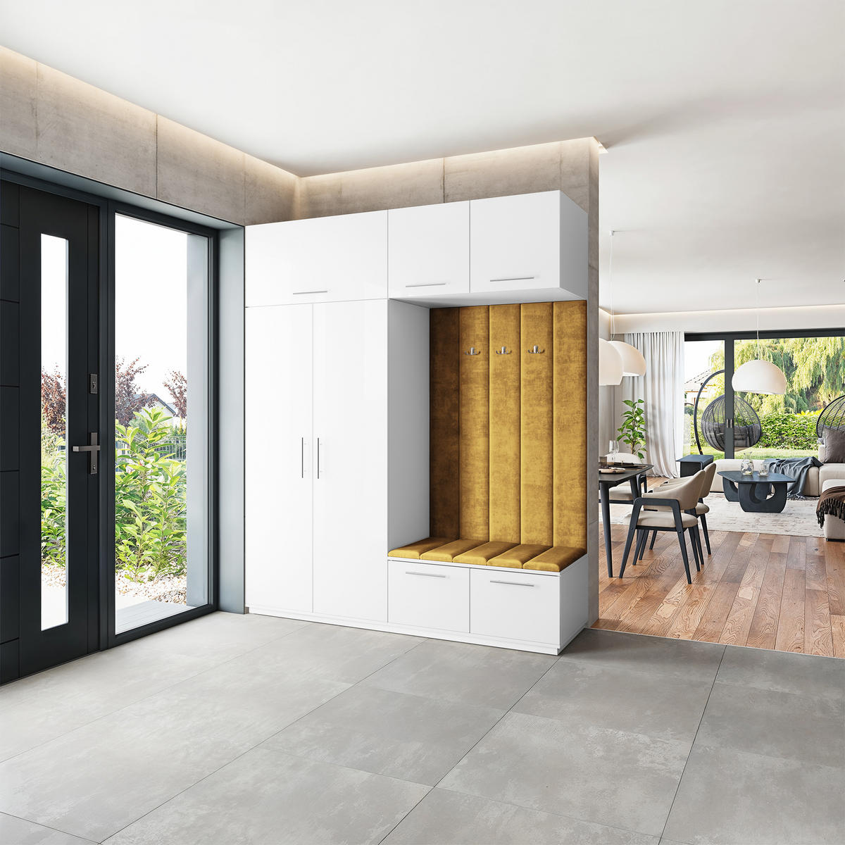 GARDEROBENSCHRANK REMA 200/240/60 cm Modern Garderobe-Set Weiß - Gelb/Weiß, Holzwerkstoff (200/240/60cm) - MASSENO