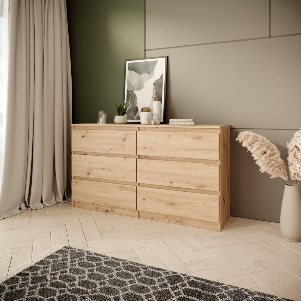 KOMMODE Look 120 cm mit sechs Schubladen, eiche Artisan - Eiche Artisan, Holzwerkstoff (120/71/33cm) - Beautysofa
