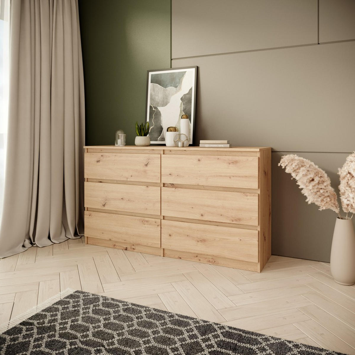 KOMMODE Look 120 cm mit sechs Schubladen, eiche Artisan - Eiche Artisan, Holzwerkstoff (120/71/33cm) - Beautysofa