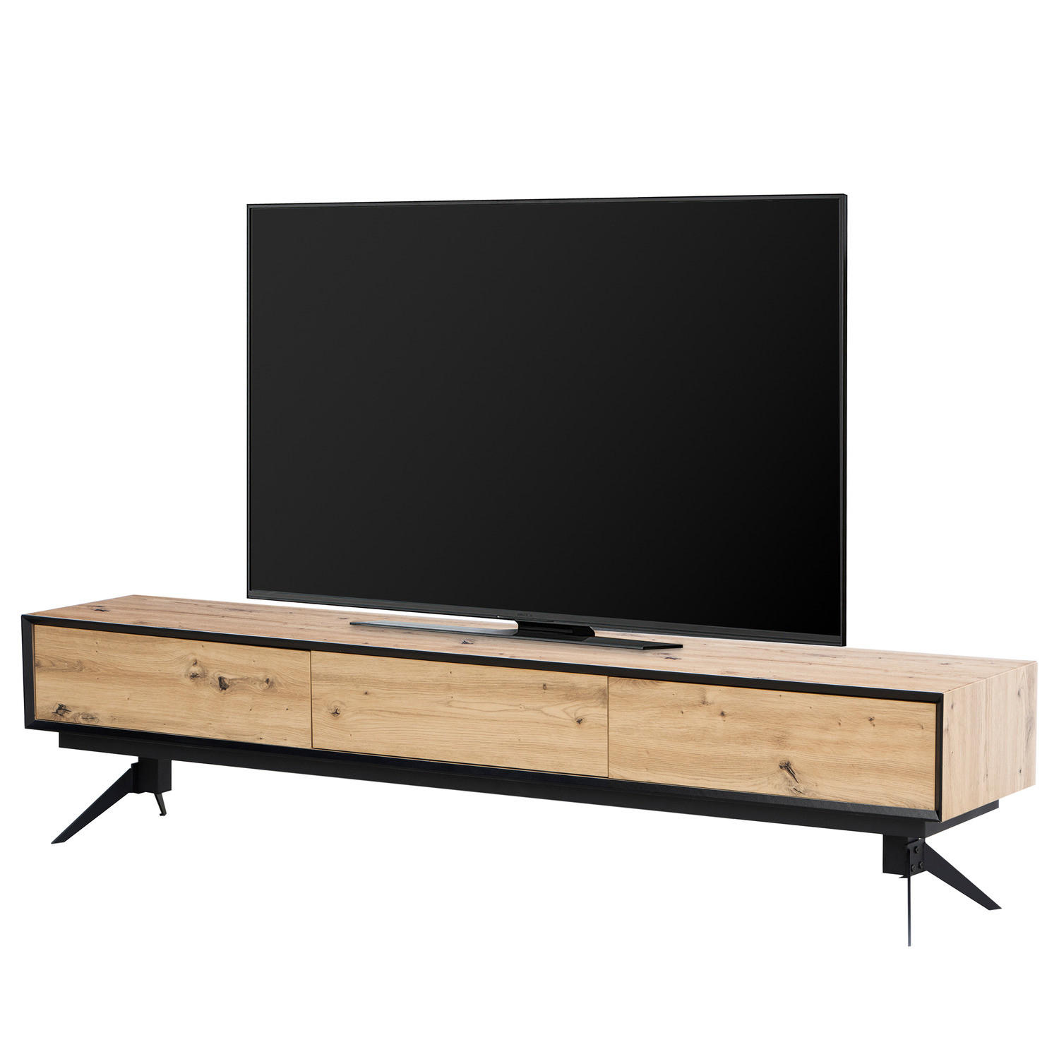 TV-LOWBOARD - Eiche Dekor / Schwarz - Eichefarben/Schwarz, Holzwerkstoff/Metall (200/46/40cm) - home24