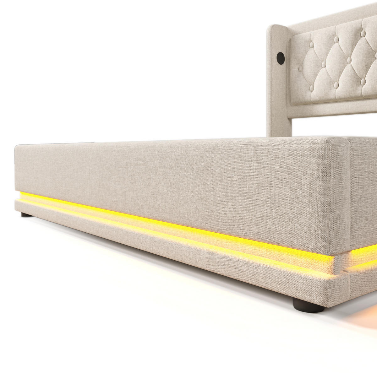 POLSTERBETT 140/200 cm Beige aus Baumwolle mit Stauraum, LED und USB Typ-C - Beige, Textil (140/200cm) - OKMYHOME