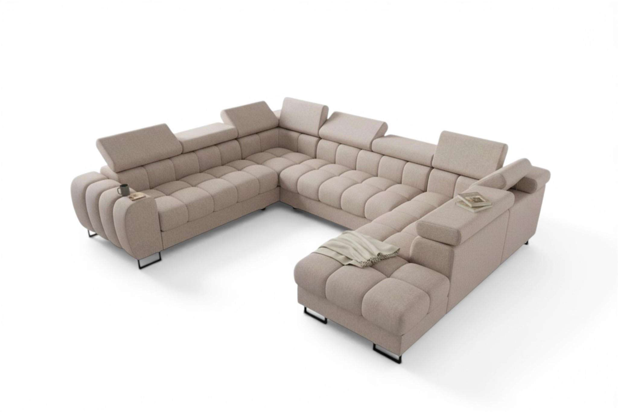 WOHNLANDSCHAFT Bastien Xl - Creme, Holzwerkstoff/Textil (350/95/265cm) - Fun Möbel