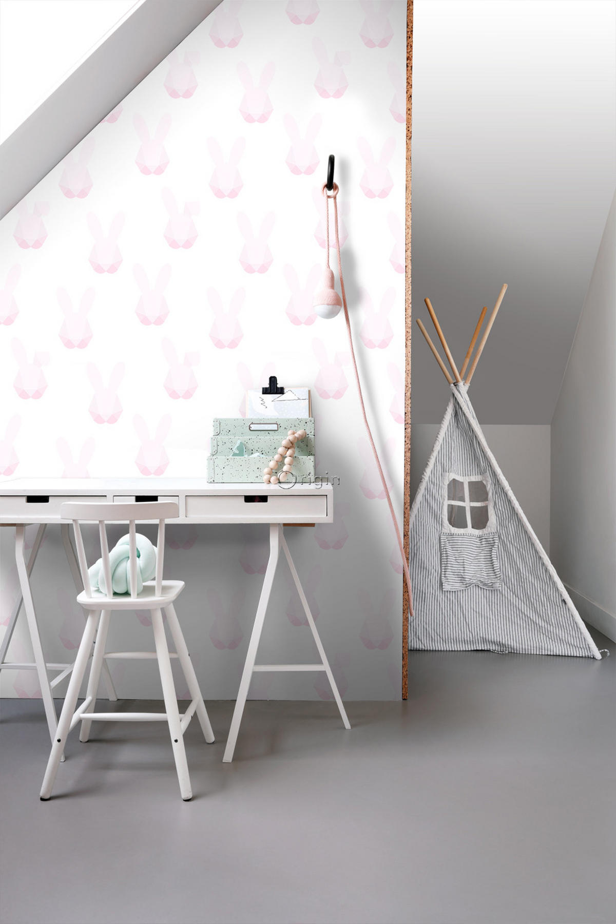 TAPETE Origami Kaninchen 53 cm x 10.05 m - Pink, Papier (53/0.1cm) - Origin Wallcoverings