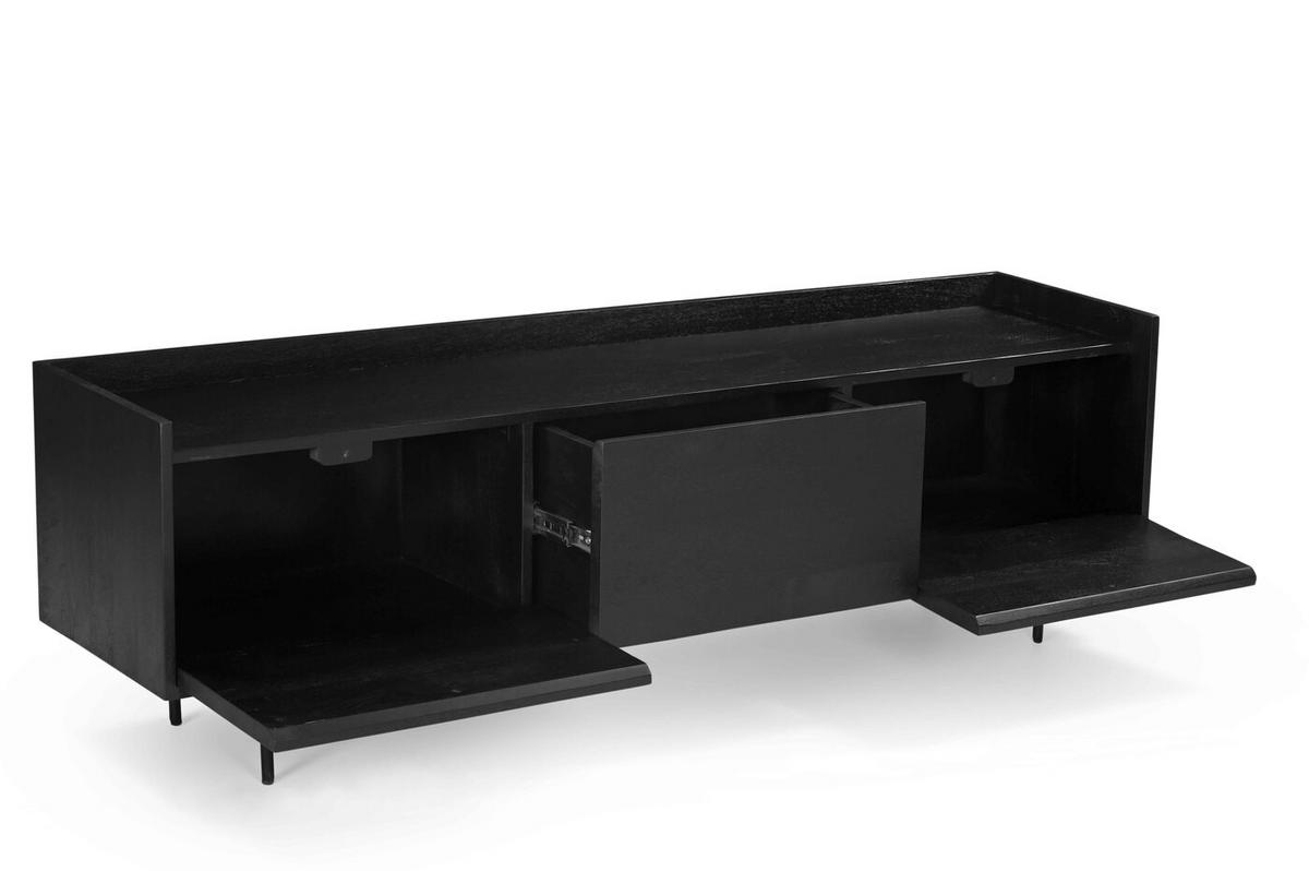 TV Schrank aus Mangoholz 160cm, schwarz - Schwarz, Holz (160/50/38cm) - Giga Meubel