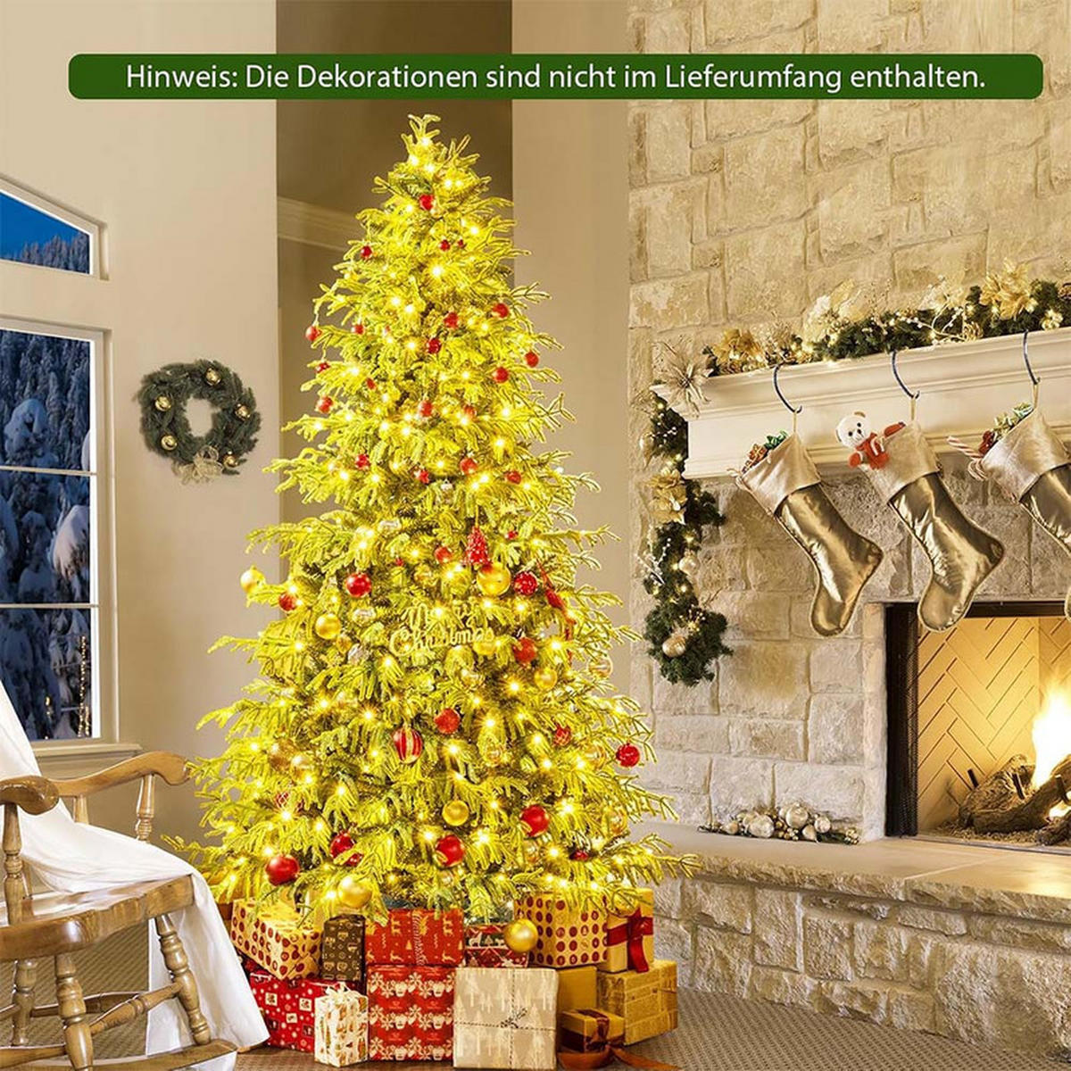 WEIHNACHTSBAUM mit 370 warmweißen LEDs 210cm Grün - Grün, Metall (210cm) - COSTWAY