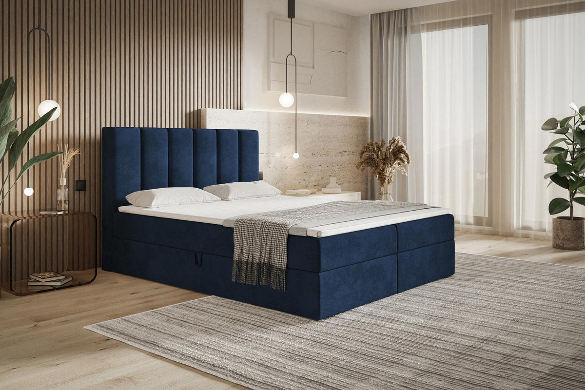 BOXSPRINGBETT 160x200 Foro, Samt, Matratze und Bettkasten, Blau - Blau, Holz/Textil (160/200cm) - Emporius