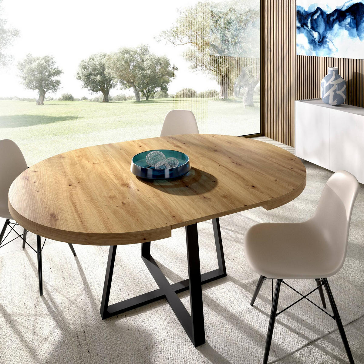 ESSTISCH ausziehbar Holz-Effekt Knoteneiche 110x158h77 - Schwarz, Holzwerkstoff (110/158/77cm) - DMORA