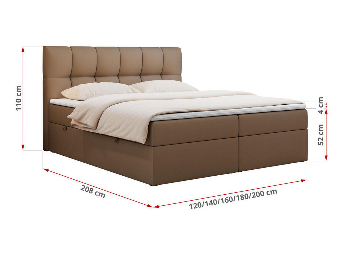 BOXBETT RICO 200/200 Braun Kunstleder - H4 - Braun, Holz/Textil (200/200cm) - MKS