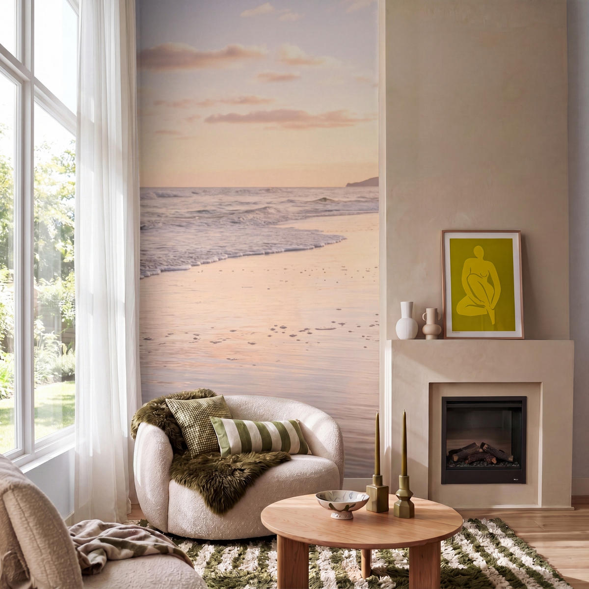 TAPETE - Strand - Brandung - Wolken - 160x300 cm - Hellrosa, Papier (160/300cm) - OnlyWow