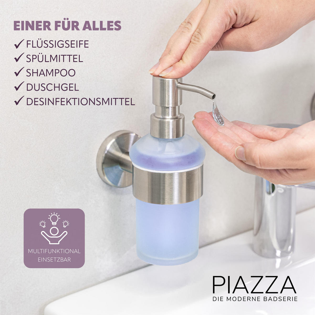 ERSATZ-SEIFENSPENDERPUMPKOPF PIAZZA 2er-Set, Edelstahl, matt - Edelstahlfarben, Metall (3/16.5/7cm) - bremermann