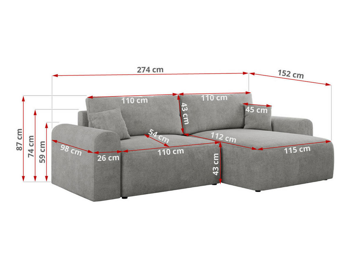 ECKSOFA NELSON Hellgrau Struktur - Hellgrau/Schwarz, Kunststoff/Textil (274/152cm) - MKS