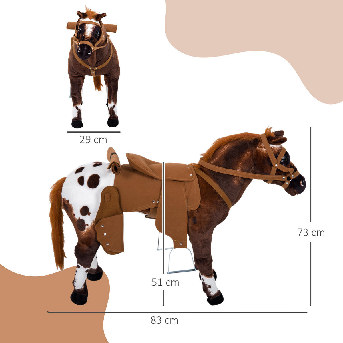 KINDER SCHAUKELTIER, Braun+Weiß, Plüsch+ Metall - Braun, Metall (28/60/85cm) - HOMCOM