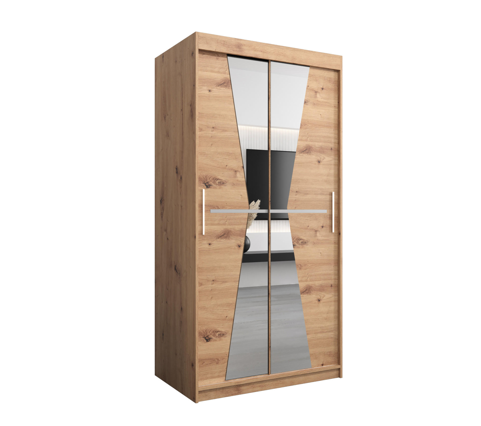 Möbel Kryspol Schwebetürenschrank Eiche Artisan 100x200x62 cm