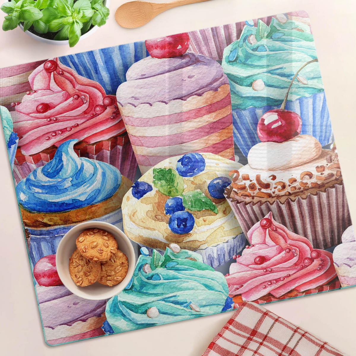 GLASPLATTE 60x52 cm Bunte Muffins - Multicolor, Glas (60/0.4/52cm) - TULUP