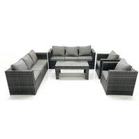 GARTENMÖBEL COUCHTISCH SET mit Sofa Polyrattan Outdoor 8-Sitzer - Dunkelgrau/Grau, Glas/Kunststoff - Fimous