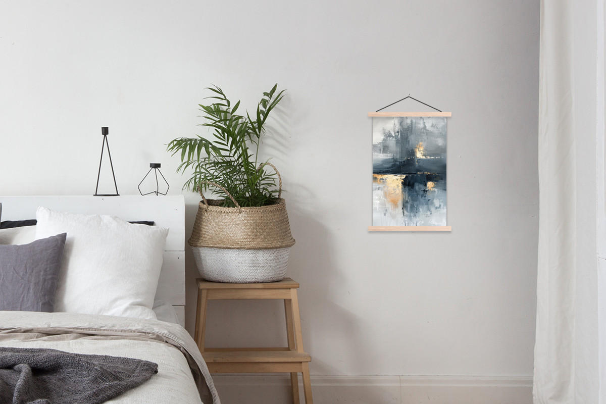 POSTER Kunst - Grau - Gold - Abstrakt 40x60 cm - Dunkelgrau, Textil (40/60/0.15cm) - MuchoWow