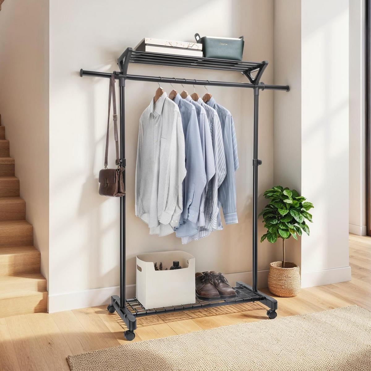 GARDEROBENWAGEN VIDA schwarz - Schwarz, Metall (136/172/43cm) - IDIMEX