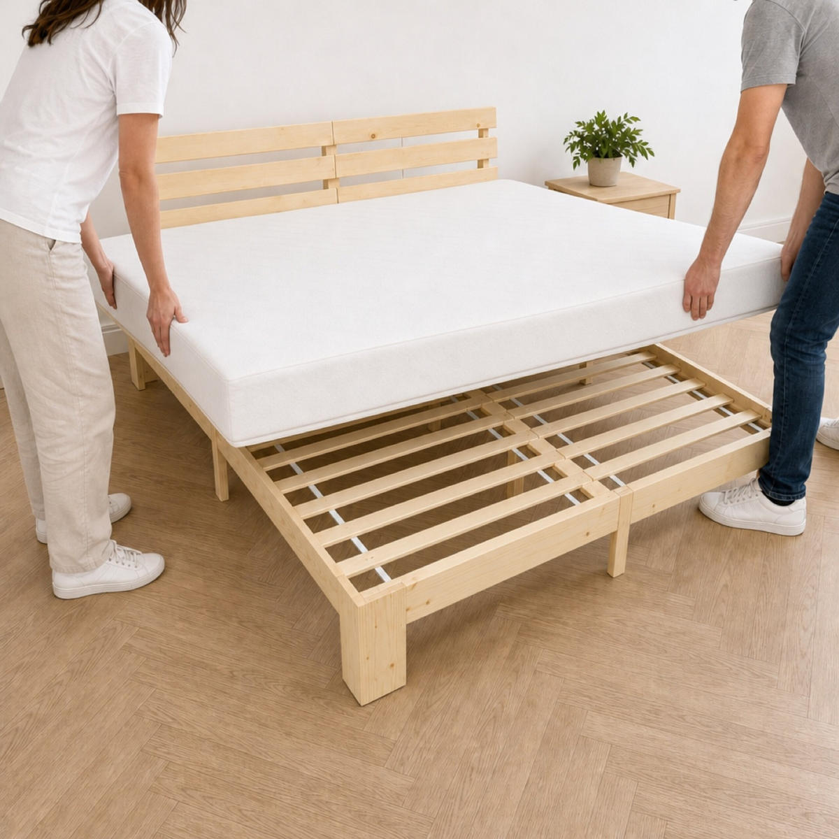 BETT Natur Massivholz mit Lattenrost 160x200 cm - Hellbraun, Holz - Relaxdays