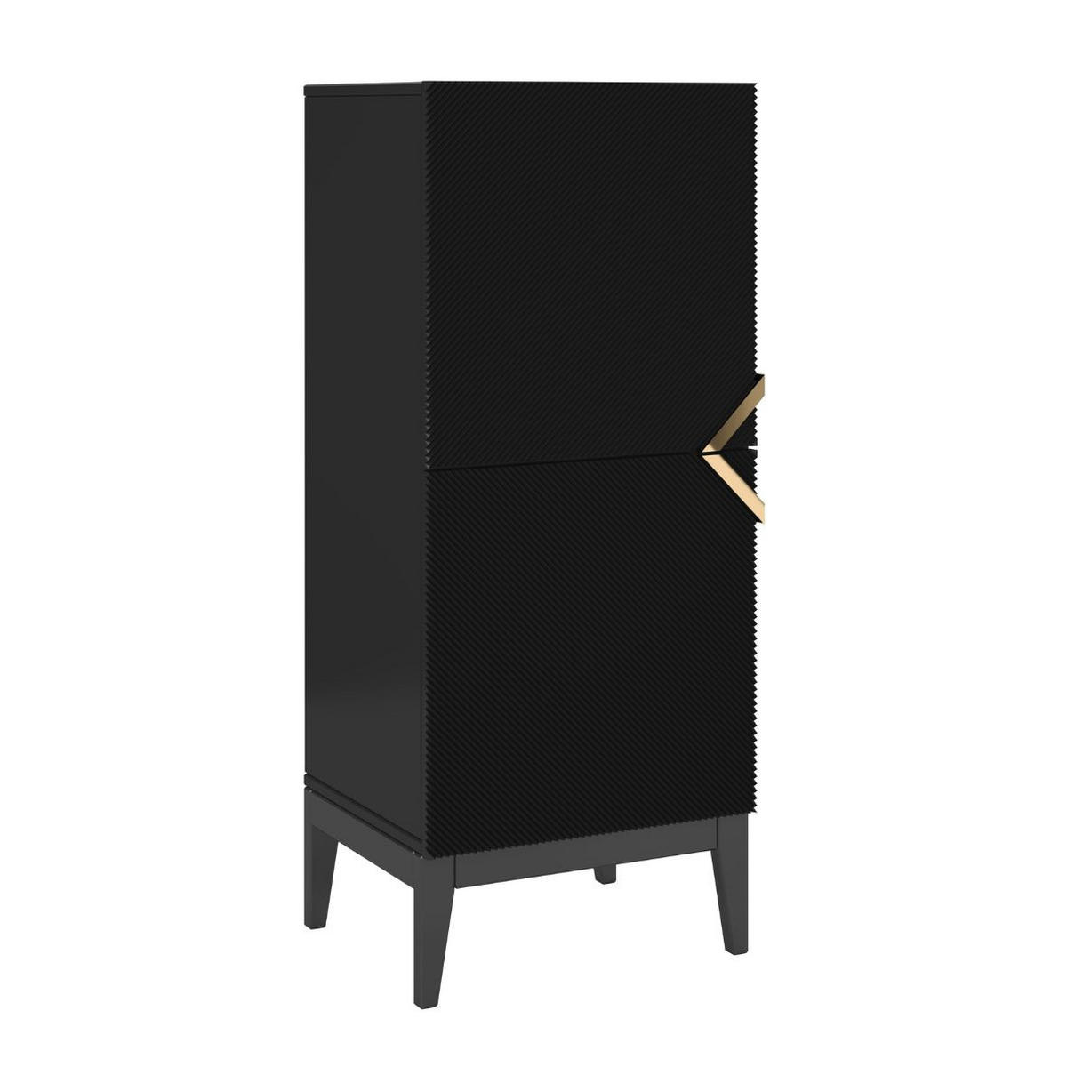 HIGHBOARD Demi 2D High, Schwarz-Gold, Mit Gefrästen Fronten, Massive Buche - Schwarz, Holz/Holzwerkstoff (50.5/120.5/42cm) - Visby