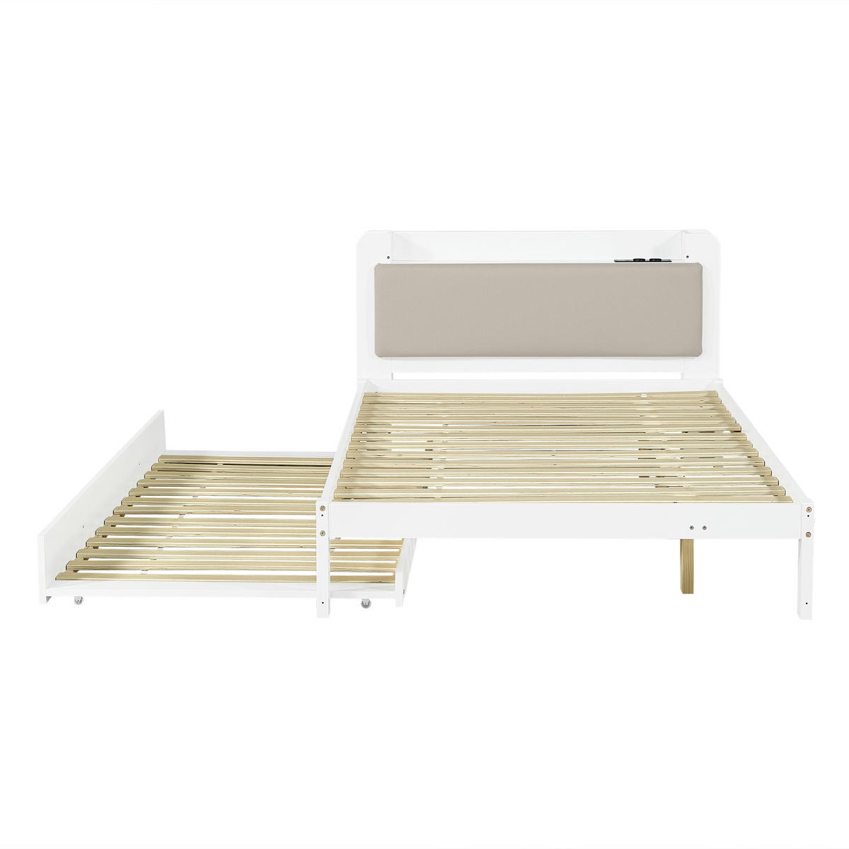 AUSZIEHBETT 120/200 cm DE-32715 mit Ladestation Weiß - Weiß, Holz (120/200cm) - ComfortXL