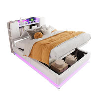 POLSTERBETT 90/200 cm mit LED-Beleuchtung, USB-Anschluss und Bettkasten - Beige, Textil (90/200cm) - BEAOK
