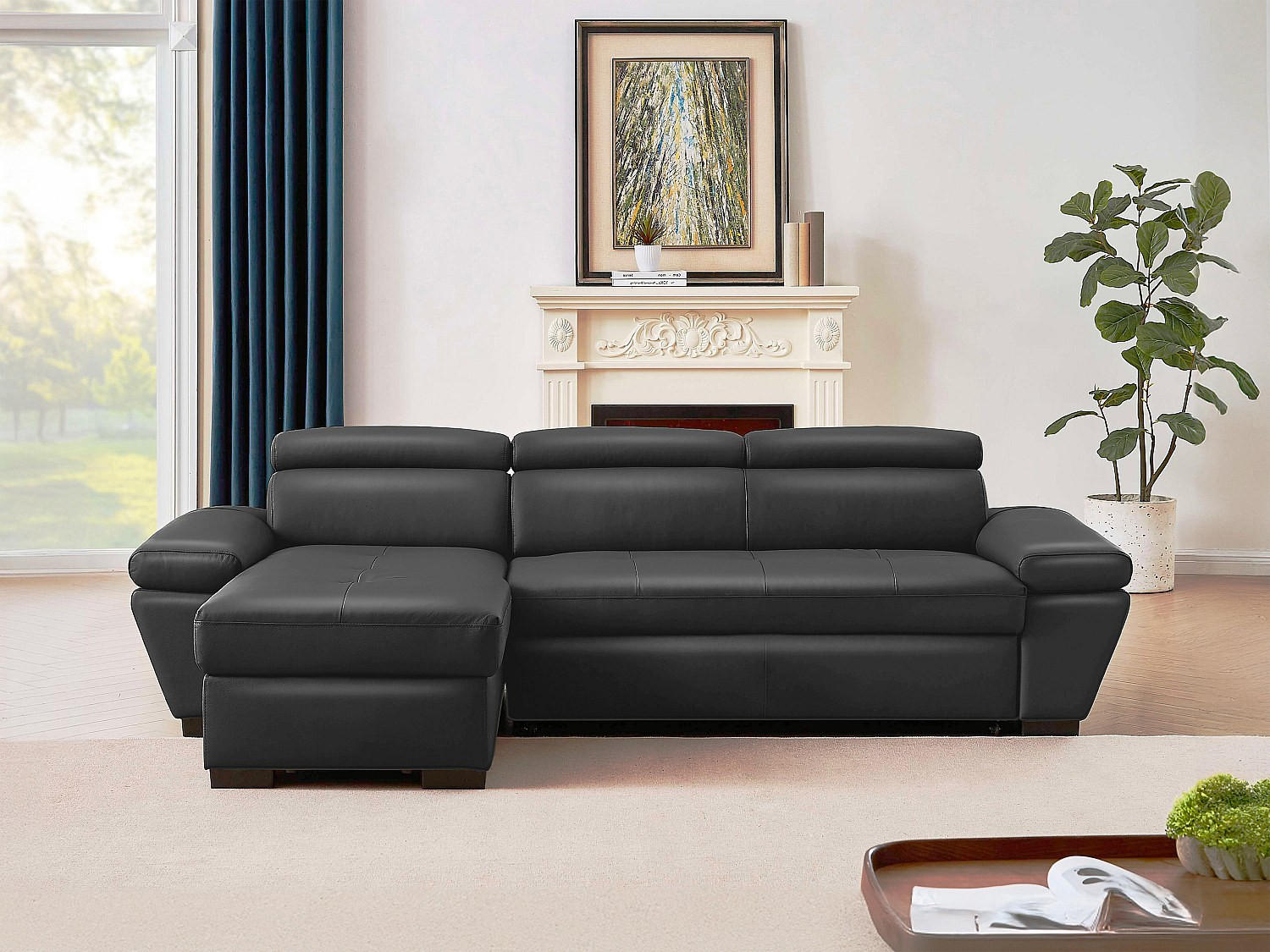 Thumbnail - Vente-Unique Ecksofa, Anthrazit, Leder, Uni, 4-Sitzer, 256x154 cm, Wohnzimmer, Sofas & Couches, Wohnlandschaften, Ecksof...