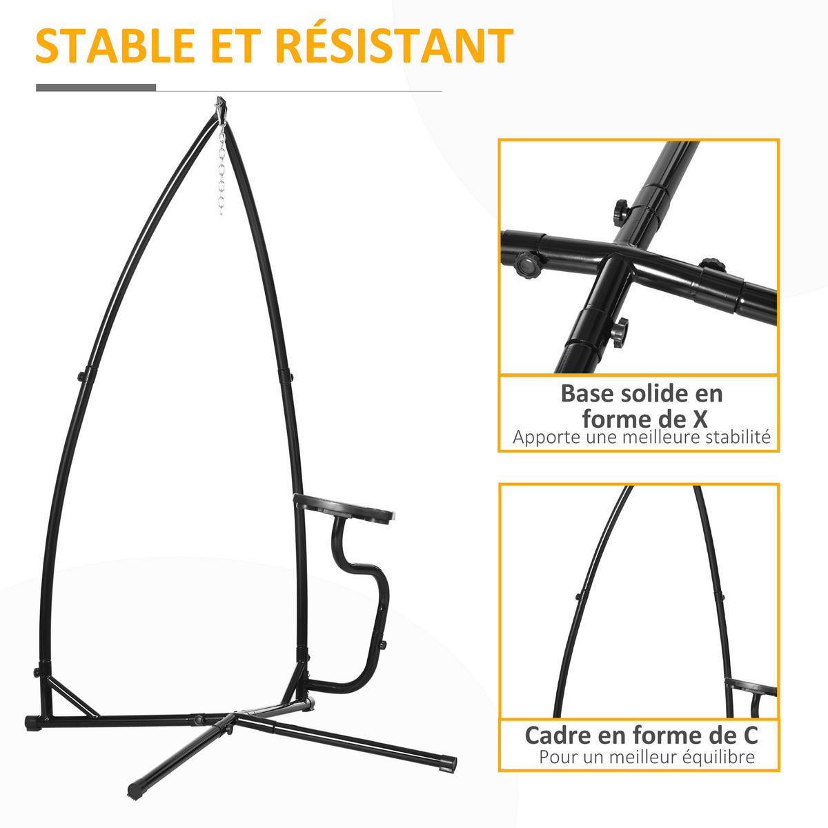 HÄNGESESSELGESTELL DE-15244 Schwarz - Schwarz, Metall (110/110/215cm) - ComfortXL