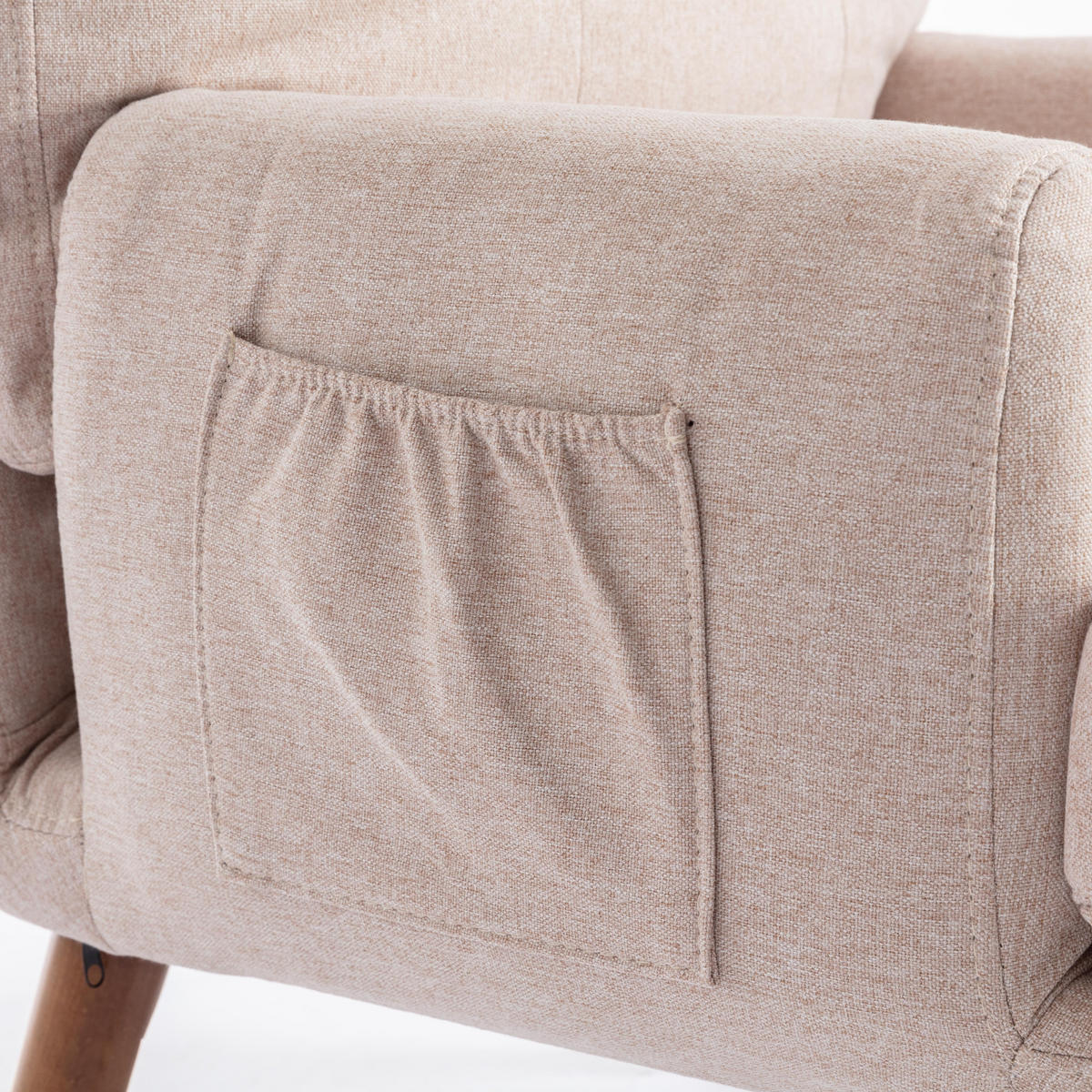 RELAXSESSEL Stoff Beige mit Fußhocker, Seitentasche und verstellbarer Rückenlehne - Beige, Holzwerkstoff/Textil (66/96.5/60cm) - WISHDOR