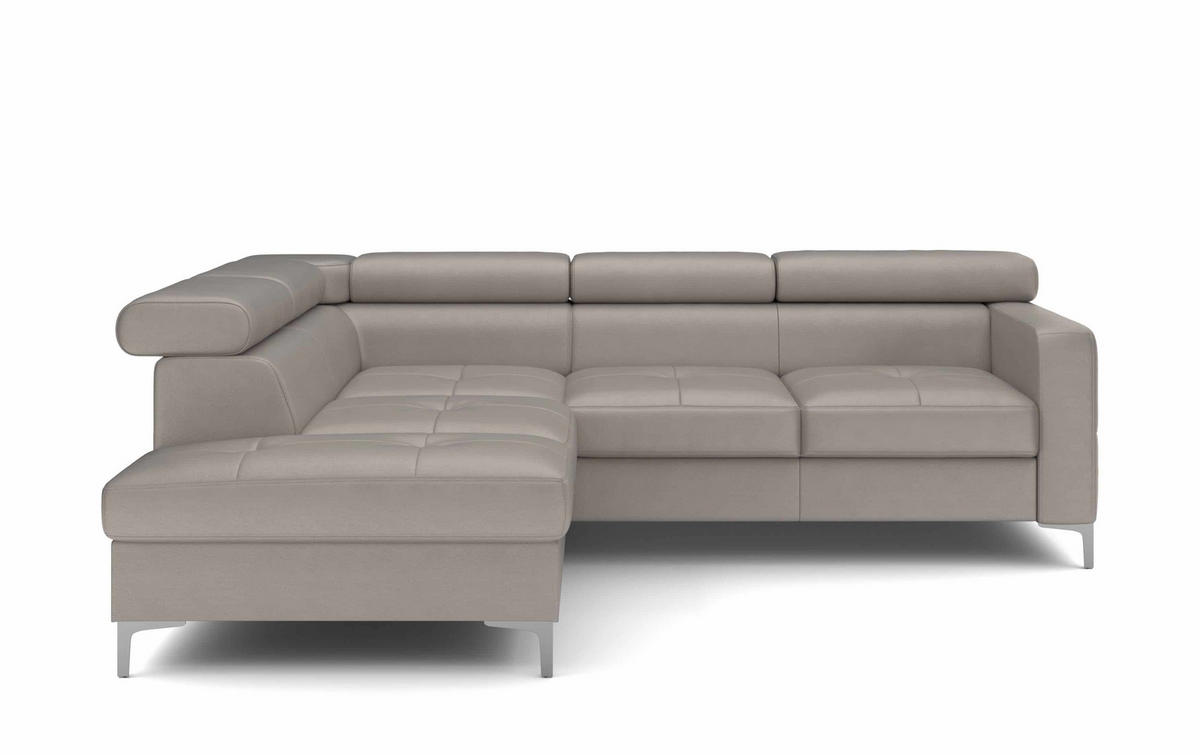 ECKSCHLAFSOFA aus Echtleder mit Schlaffunktion und Bettkasten - Chromfarben/Silberfarben, Leder/Holz (242/207cm) - Cotta